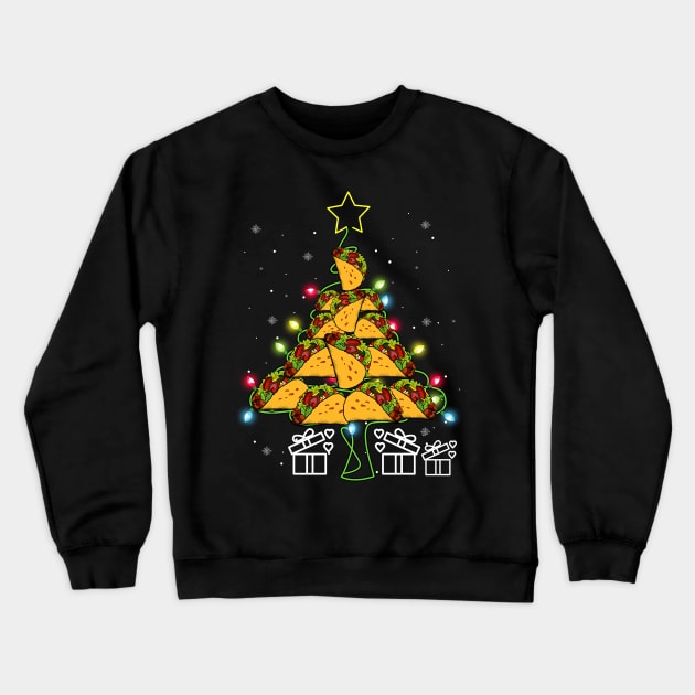 Funny Tacos Christmas Tree Lights Ugly Christmas Sweater Crewneck Sweatshirt by johnbbmerch